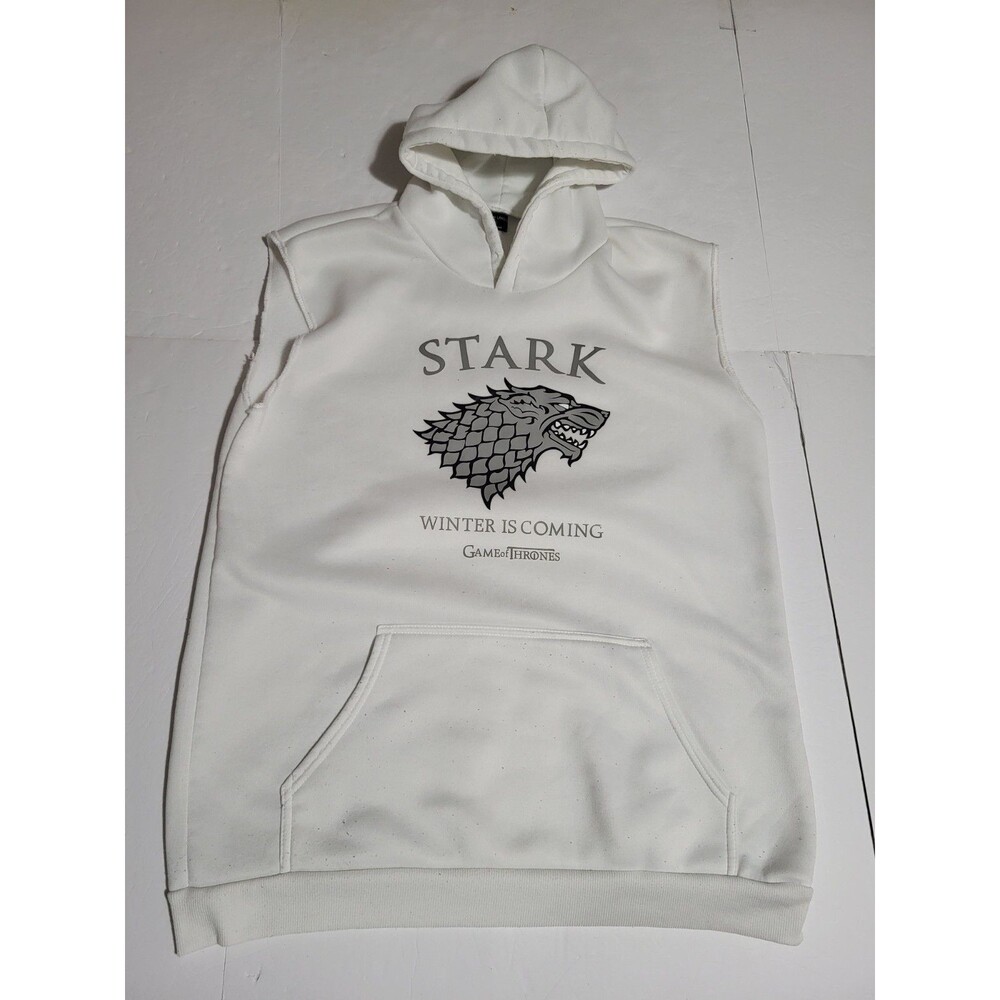 (#C) Game of Thrones: Winter is Coming House Stark Sleeveless Hoodie 2XL WHITE